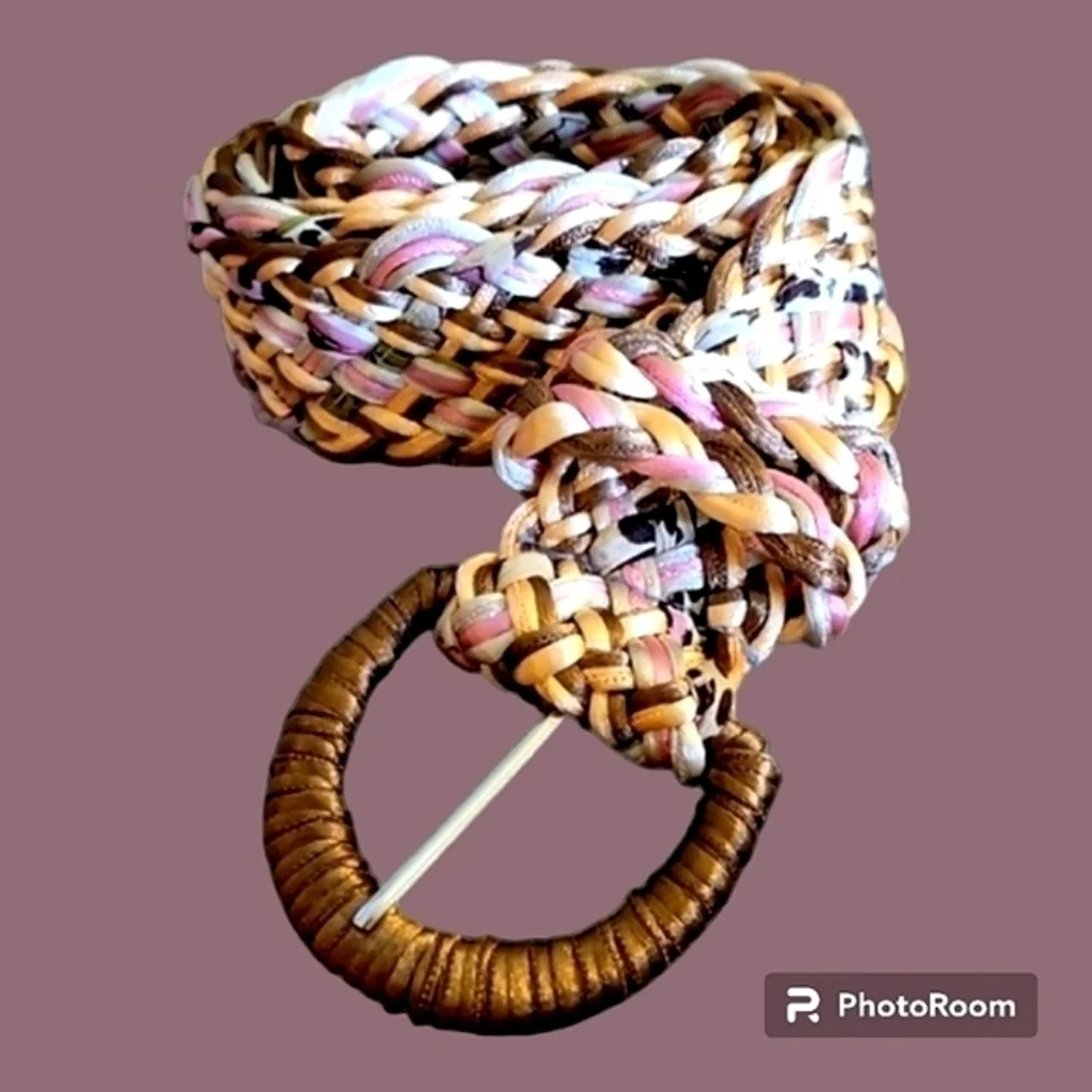 VTG Pastel Leopard Print Braided Woven Festival Belt
